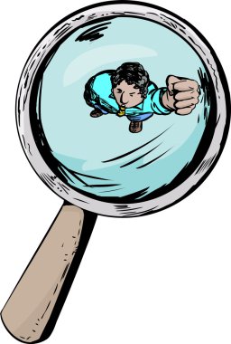 Angry Man Under Magnifying Glass clipart