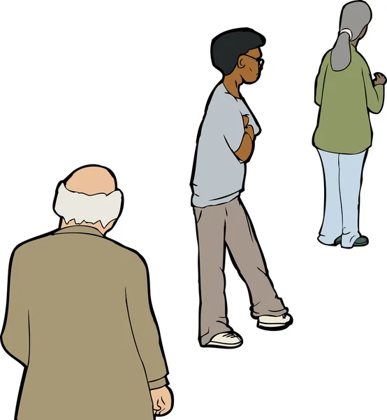 Tres personas en fila — Vector de stock