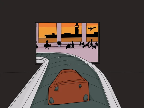 Valise entrant dans l'aéroport surpeuplé — Image vectorielle