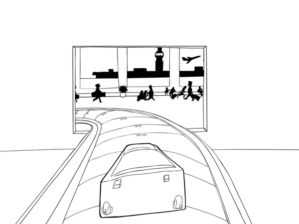 Equipaje que entra en el aeropuerto lleno de gente — Archivo Imágenes Vectoriales