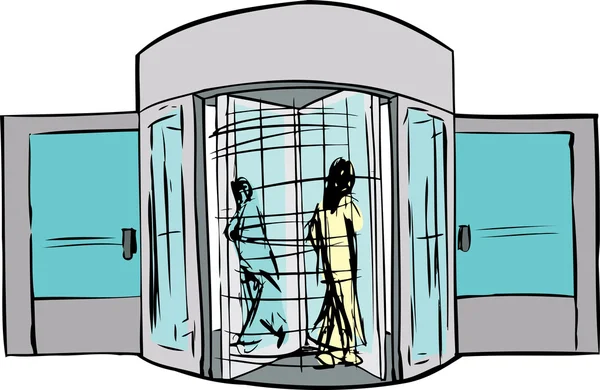 Dos personas en puerta giratoria — Vector de stock