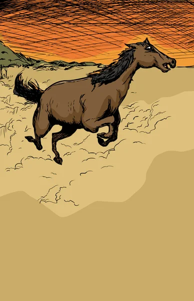 Correr caballo pateando polvo — Vector de stock