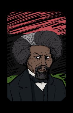 Portrait of Frederick Douglass Over Black National Flag clipart