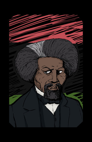 Portrait of Frederick Douglass Over Black National Flag