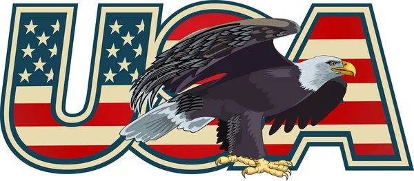 Águila Americana Con Banderas — Vector de stock