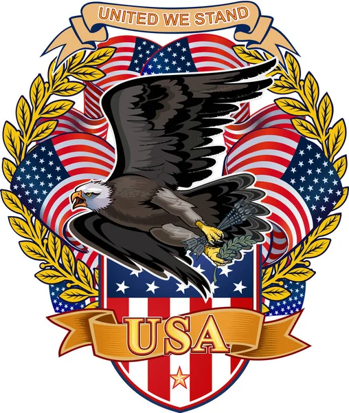 Aigle Américain Avec Drapeaux Des États Unis — Image vectorielle