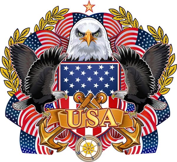 美国鹰与美国国旗 — 图库矢量图片