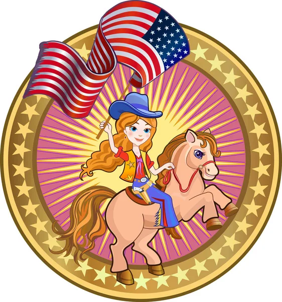 Cowgirl Usa Flag — Stock Vector