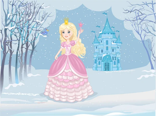 Prinzessin Magischen Wintermärchenreich — Stockvektor