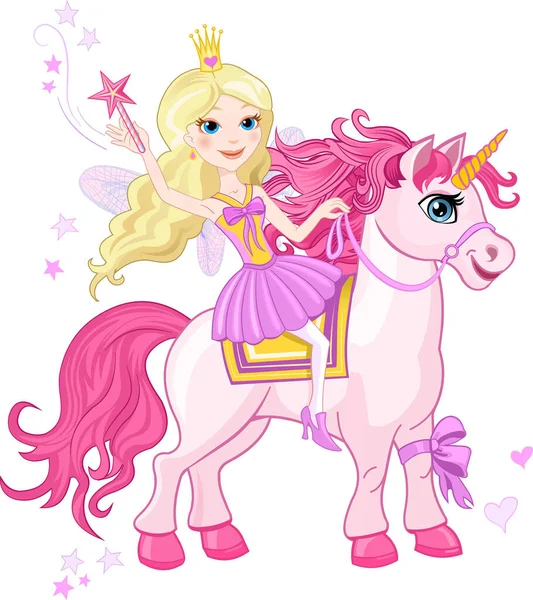 Pequeña Princesa Hadas Unicornio — Vector de stock