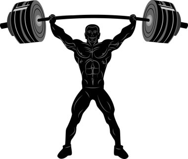 Ağırlık kaldırma gücü. Ağırlık çalışması, vücut geliştirme. Vektör çizimi