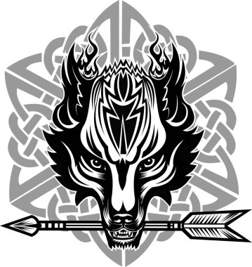 Kurt kafası. Bir kurdun ağzının yırtıcı sırıtışı. Dövme çizimi