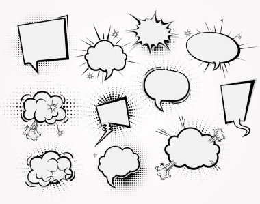 Yarım ton gölgeli komik baloncuklar ve elementler