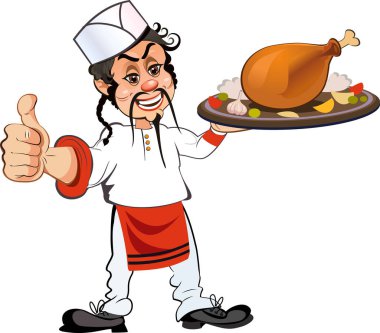 Aşçı ve büyük bir hindi rostosu.