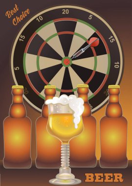 Darts Board and Light beer mug. Vector illustration