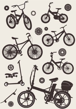 siluet bisiklet kaykayı ve scooter vektörü