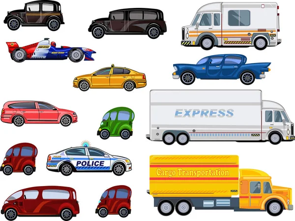 不同的商业卡车和汽车 — 图库矢量图片