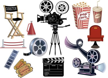 Sinematografi ve film vektör illüstrasyonları 