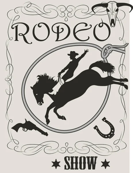 Man Rijden Bucking Bronco Rodeo Wild West — Stockvector