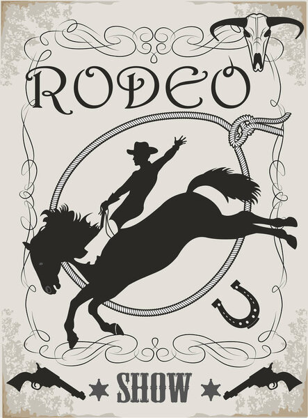 Человек, скачущий на Бронко на родео Дикий Запад