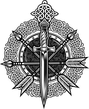 Siyah beyaz çizim Vikings dövmesi