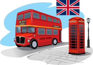 Londra 'da kırmızı telefon kulübesi ve kırmızı otobüs