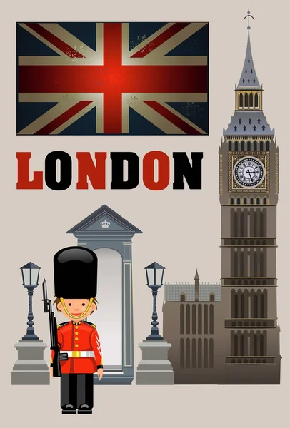 Big Ben Illustration English Symbols London — Stock Vector