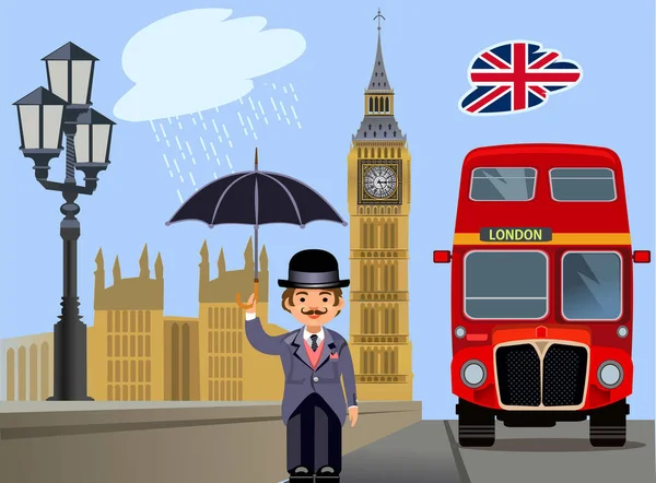 London Gentleman London Street Big Ben — Stock Vector