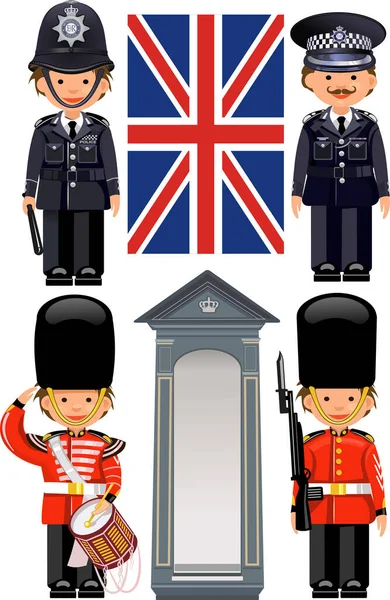 Buckingham Sarayı Nda Bir Kraliyet Muhafızı Ngiliz Metropolitan Polisi — Stok Vektör