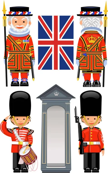 バッキンガム宮殿の近衛兵 イギリス ロンドン塔の養蜂家の衣装 — ストックベクタ
