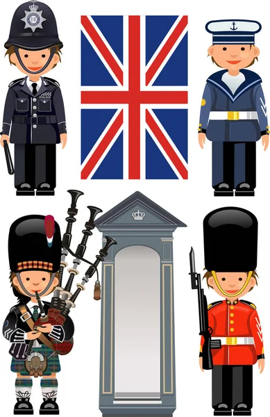 バッキンガム宮殿の近衛兵 イギリスの大都市警察官 — ストックベクタ
