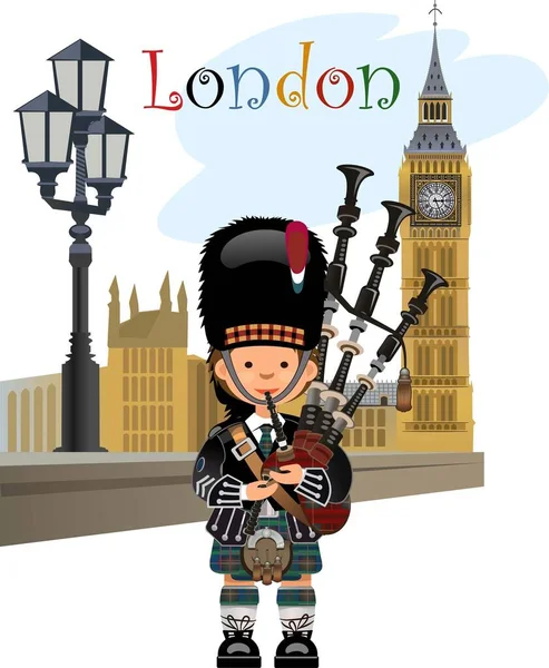 English Road Illustration English Symbols London Big Ben — Stock Vector
