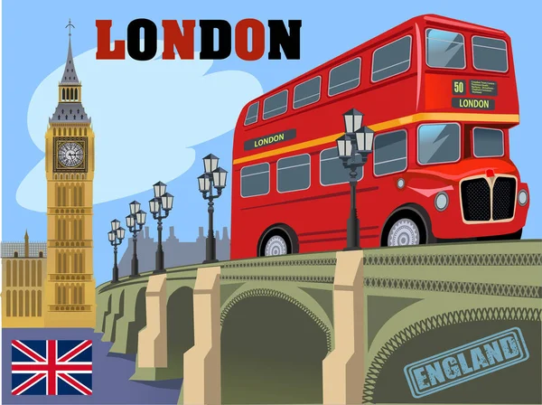 English Road Illustration English Symbols London Big Ben — Stock Vector