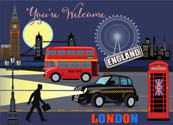 London Big Ben You Welcom England — Stock Vector