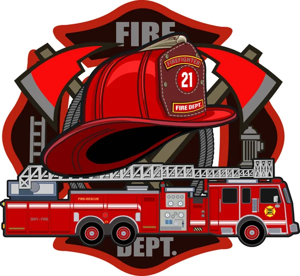 Cuerpo Bomberos Cruz Voluntariado Casco Rojo — Vector de stock