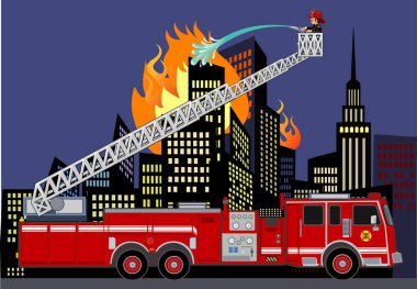 İtfaiyeci arabası ve itfaiyecinin resmi.