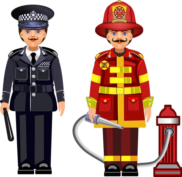illustration Police officer and firefighter