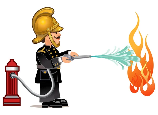 Hortumlu ve kasklı itfaiyeci.