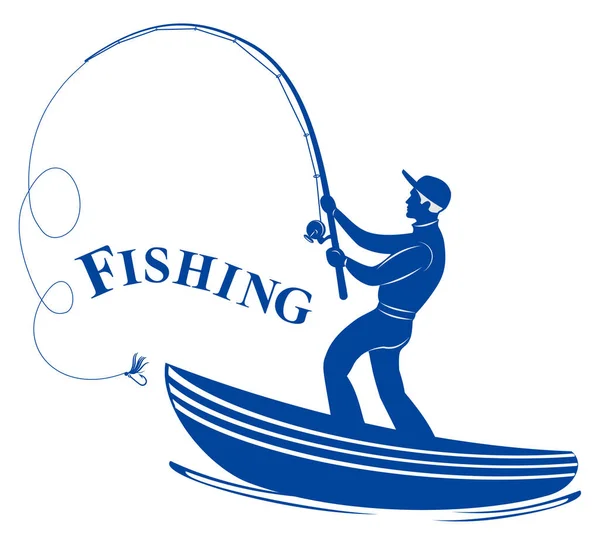 Pescador Silueta Con Caña Pescar — Vector de stock