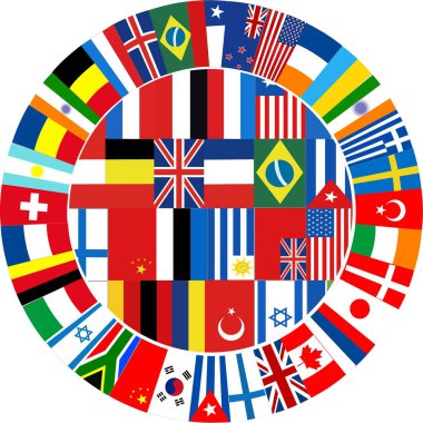 Dünyanın bayrak taşıyıcısı. Düz biçimli bayrak simgeleri.