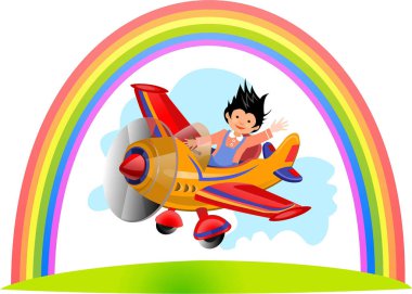 Sarı uçakla uçan sevimli bir pilot.