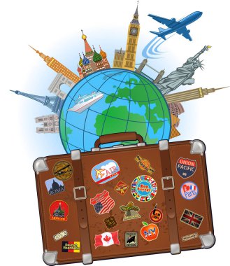 Seyahat çantası. Seyahat ve turizmin gösterimi