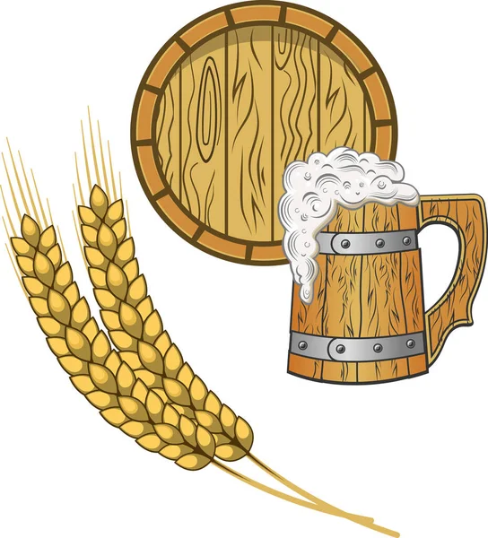 Tasse Bière Légère Bière Mousseuse Dans Une Tasse Bois — Image vectorielle