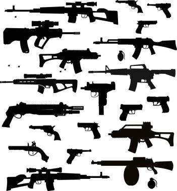 Guns: old and modern. machine gun and pistol