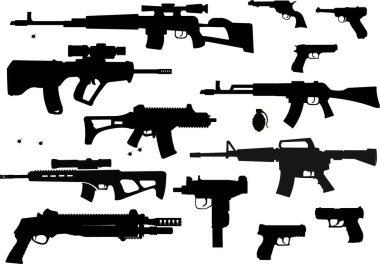 Guns: old and modern. machine gun and pistol