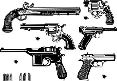 Silahlar: eski ve modern tabancalar ve tabancalar