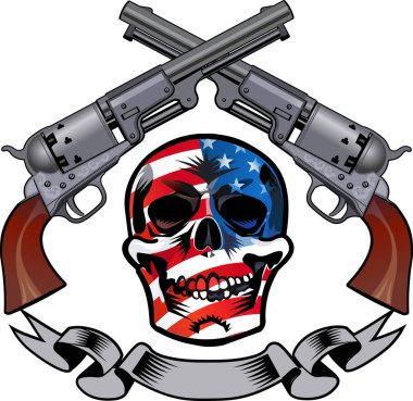 Skull ve Revolver. Silahlı iskelet dövmesi