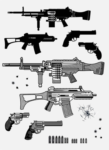 оружие: старое и современное. пулемет и пистолет
