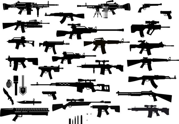 Guns: old and modern. machine gun and pistol