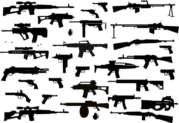 Modern  and old Guns: revolver and pistol